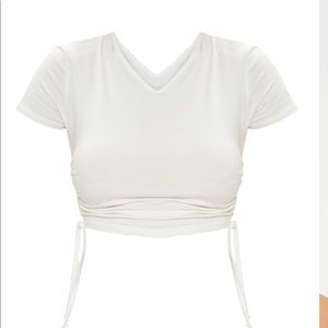 Prettylittlething white ruched side t-shirt